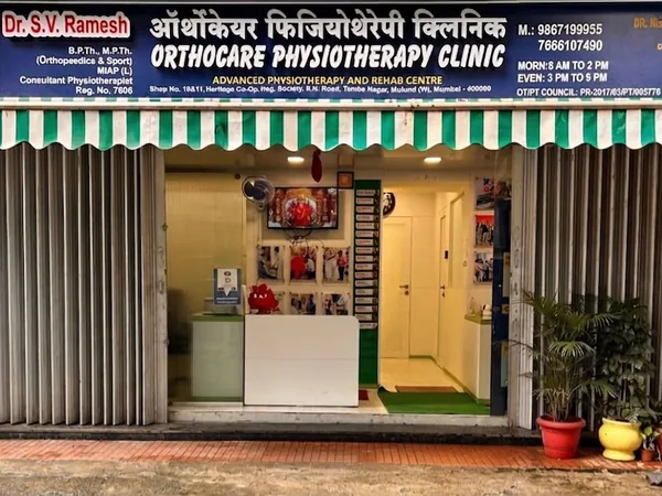 Orthocare Physiotherapy Clinic entrance and signage in Mulund West, Mumbai